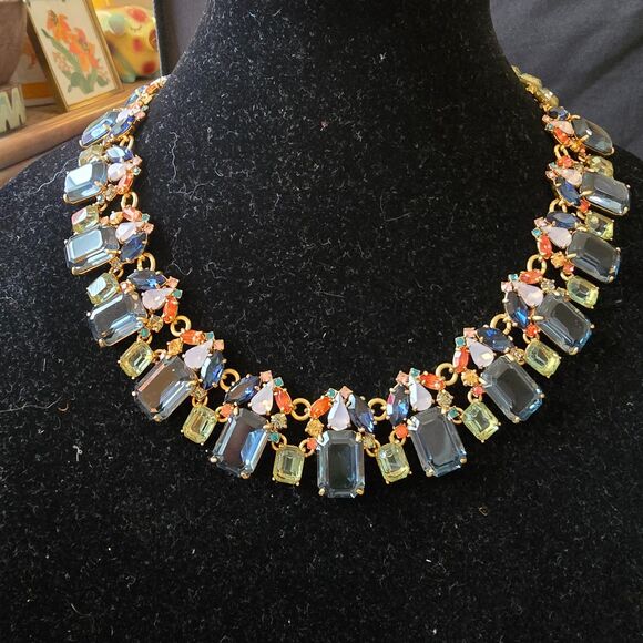 J.Crew Multi Color Glass Crystal Statement Necklace - Picture 1 of 4